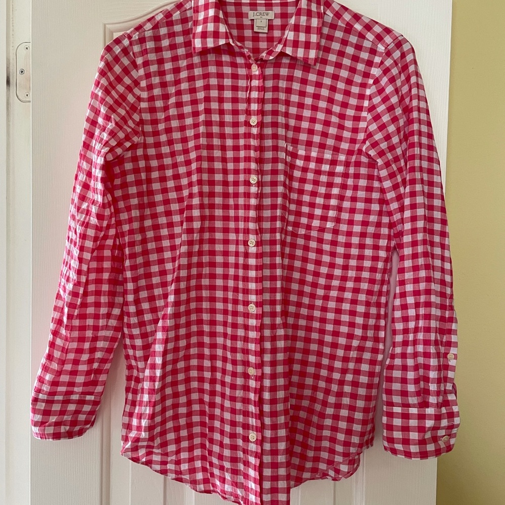 JCrew Hot Pink Gingham Button Down sz S